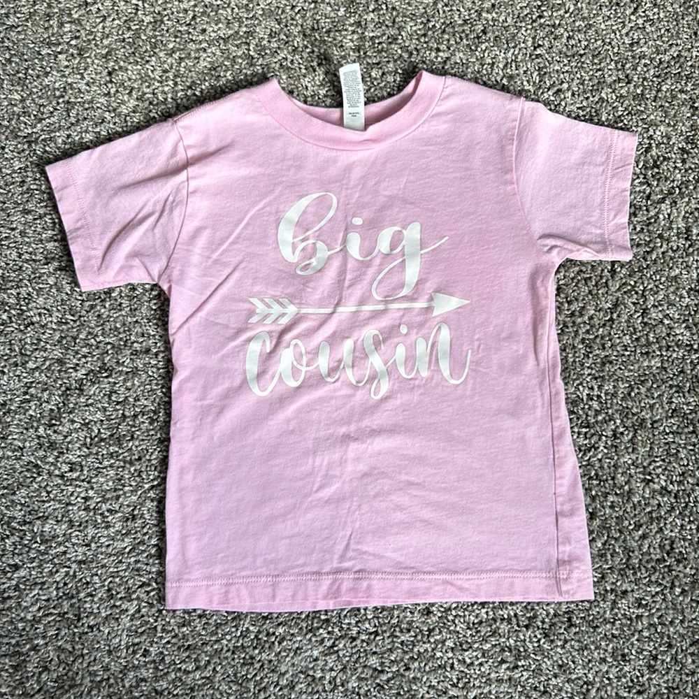 Baby Announcement Big Cousin short sleeve light pink T toddler girl 3T